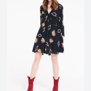 Ba&Sh Black Geometric Vocea Noir 3/4 Sleeve Shirt Dress Size